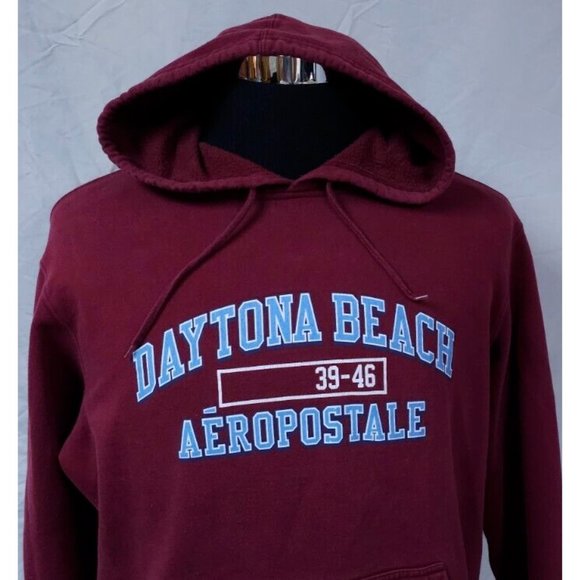 Aeropostale Medium Maroon Red Daytona Beach Heavyweight Spellout Hoodie - Picture 3 of 11